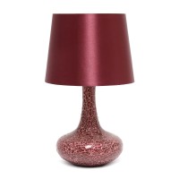 Simple Designs Lt3039Red 1417A Contemporary Mosaic Tiled Glass Genie Standard Table Lamp With Matching Fabric Shade For Home Da