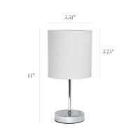 Simple Designs Lt2007-Wht Chrome Mini Basic Table Lamp With Fabric Shade, White