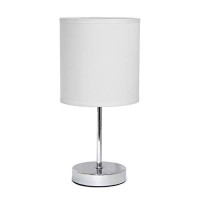 Simple Designs Lt2007-Wht Chrome Mini Basic Table Lamp With Fabric Shade, White