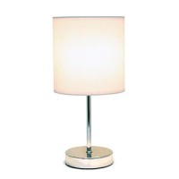 Simple Designs Lt2007-Wht Chrome Mini Basic Table Lamp With Fabric Shade, White