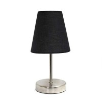 Simple Designs Lt2013-Blk Sand Nickel Mini Basic Table Lamp With Fabric Shade, Black