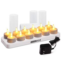 Wonenice Rechargeable Tea Lights Flickering Tealight Candles With Charging Base And Ac Adapter, Like Real Candles, No Batteries Necessary, Romantic For Parties, Events, Weddings, Living Room And Bath