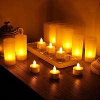 Wonenice Rechargeable Tea Lights Flickering Tealight Candles With Charging Base And Ac Adapter, Like Real Candles, No Batteries Necessary, Romantic For Parties, Events, Weddings, Living Room And Bath