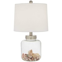 360 Lighting Nautical Coastal Accent Table Lamp Fillable 205 High Clear Glass Sea Shells Off White Linen Fabric Drum Shade For Living Room Bedroom Beach House Bedside Nightstand Home