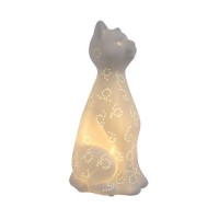 Simple Designs Lt3056-Wht White Porcelain Animal Shaped Table Lamp, Kitty Cat