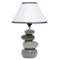 Simple Designs Lt3052Gry 147 Shades Of Gray Ceramic Stacked Stone Standard Table Lamp With Fabric Shade For Home Dacor Nightst