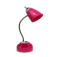 Limelights Ld1015Pnk Flossy Organizer Desk Lamp With Charging Outlet Lazy Susan Base Hot Pink