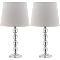 Safavieh Lighting Collection Nola Stacked Crystal Ball/ Off-White Shade 16-Inch Bedroom Living Room Home Office Desk Nightstand Table Lamp (Set Of 2) - Led Bulbs Included