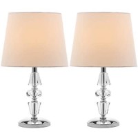 Safavieh Lighting Collection Crescendo Modern Glam Tiered Crystal/ Off-White Shade Bedroom Living Room Home Office Desk Nightstand Table Lamp Set Of 2 (Led Bulbs Included)