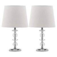 Safavieh Lighting Collection Derry Modern Glam Crystal Stacked Orb/ Off-White Shade 15-Inch Bedroom Living Room Home Office Desk Nightstand Table Lamp Set Of 2 (Led Bulbs Included)