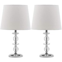 Safavieh Lighting Collection Derry Modern Glam Crystal Stacked Orb/ Off-White Shade 15-Inch Bedroom Living Room Home Office Desk Nightstand Table Lamp Set Of 2 (Led Bulbs Included)