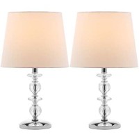 Safavieh Lighting Collection Derry Modern Glam Crystal Stacked Orb/ Off-White Shade 15-Inch Bedroom Living Room Home Office Desk Nightstand Table Lamp Set Of 2 (Led Bulbs Included)