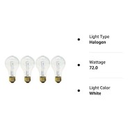 Ge Lighting Crystal Clear 72-Watt, (100-Watt Replacement) 1490-Lumen A19 Light Bulb With Medium Base, Halogen, White (72W, 1490-Lumen)