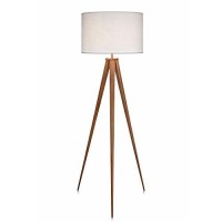 Teamson Home Romanza Tripod Metal Legs Led Floor Lamp Tall Standing Reading Light With Drum Shade Wood Finish For Living Room Study Room Bedroom Office, 60 Inch Height, White