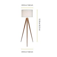 Teamson Home Romanza Tripod Metal Legs Led Floor Lamp Tall Standing Reading Light With Drum Shade Wood Finish For Living Room Study Room Bedroom Office, 60 Inch Height, White