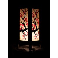 Red Berry Thailand Lanna Lamp Japanese Sakura/Cherry Blossom Lamp - Handmade Wood Table Lamp With Mulberry Paper Shade - Vintage Indoor Decor, 5 X 5 X 11 Inches, 0.75 Pounds