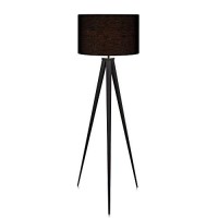 Versanora Romanza Modern Led Tripod Floor Lamp Tall Standing Light With Drum Shade Metal Legs For Living Room Study Reading Bedroom Home Office, 60 Inch Height, Matte Black