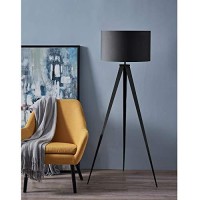 Versanora Romanza Modern Led Tripod Floor Lamp Tall Standing Light With Drum Shade Metal Legs For Living Room Study Reading Bedroom Home Office, 60 Inch Height, Matte Black