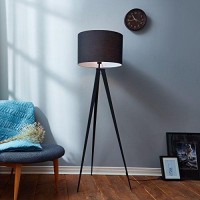 Versanora Romanza Modern Led Tripod Floor Lamp Tall Standing Light With Drum Shade Metal Legs For Living Room Study Reading Bedroom Home Office, 60 Inch Height, Matte Black