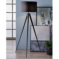 Versanora Romanza Modern Led Tripod Floor Lamp Tall Standing Light With Drum Shade Metal Legs For Living Room Study Reading Bedroom Home Office, 60 Inch Height, Matte Black