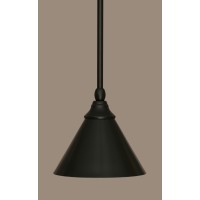 Stem Mini Pendant With Hang Straight Swivel Shown In Matte Black Finish With 7 Matte Black Cone Metal Shade