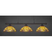 Oxford 3 Light Bar Shown In Matte Black Finish With 16 Amber Dragonfly Art Glass