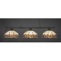 Oxford 3 Light Bar Shown In Matte Black Finish With 16 Roman Jewel Art Glass