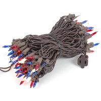 Novelty Lights 100 Light Red/White/Blue Christmas Mini String Light Set, Brown Wire, Indoor/Outdoor Ul Listed, 50' Long