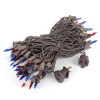 Novelty Lights 100 Light Red/White/Blue Christmas Mini String Light Set, Brown Wire, Indoor/Outdoor Ul Listed, 50' Long