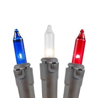 Novelty Lights 100 Light Red/White/Blue Christmas Mini String Light Set, Brown Wire, Indoor/Outdoor Ul Listed, 50' Long