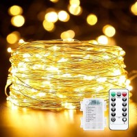 66Ft 200 Led Outdoor String Lights Warm White Fairy Lights Battery Operated With Remote Twinkle Lights For Bedroom Patio Party