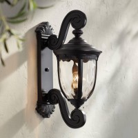 John Timberland Bellagio European Outdoor Wall Light Fixture Texturized Black Dual Scroll Arm 24 Clear Hammered Glass For Exte