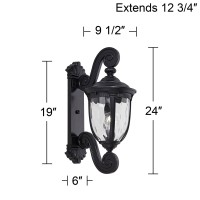 John Timberland Bellagio European Outdoor Wall Light Fixture Texturized Black Dual Scroll Arm 24 Clear Hammered Glass For Exte