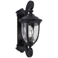 John Timberland Bellagio European Outdoor Wall Light Fixture Texturized Black Dual Scroll Arm 24 Clear Hammered Glass For Exte