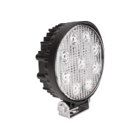 5 Inch Round 27 Watt Flood Beam Epistar 9LED Clear Bulb Clear Plastic Lens Black Housing Pedestal Mount With Pivoting Bracket Single With Mounting Hardware Pigtail Harness Connector