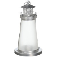 Frosted glass creates a gorgeous glow once a candle is lit within this lighthousetheme candle holder The design is simple enough to go anywhere but still conveys a sense of being seaside Weight 07 pound 5 inches in diameter x 10 inches tall Iron with fros