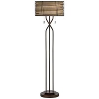 Marlowe Modern Industrial Farmhouse Lamp Floor Standing Rustic Bronze Woven Iron Metal Burlap Fabric Double Drum Shade Decor For Living Room Reading House Bedroom Home Office - Franklin Iron Works