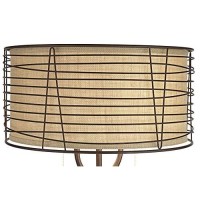 Marlowe Modern Industrial Farmhouse Lamp Floor Standing Rustic Bronze Woven Iron Metal Burlap Fabric Double Drum Shade Decor For Living Room Reading House Bedroom Home Office - Franklin Iron Works