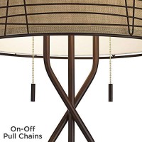 Marlowe Modern Industrial Farmhouse Lamp Floor Standing Rustic Bronze Woven Iron Metal Burlap Fabric Double Drum Shade Decor For Living Room Reading House Bedroom Home Office - Franklin Iron Works