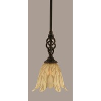 Elegante Mini Pendant With Hang Straight Swivel Shown In Dark Granite Finish With 7 Vanilla Leaf Glass