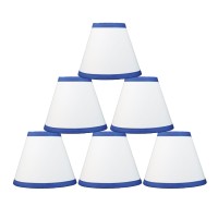 Urbanest White Cotton With Blue Trim Chandelier Lamp Shades, 6-Inch, Hardback Clip On(Set Of 6)