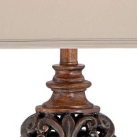 Regency Hill Exeter Traditional Style Table Lamps 30 Tall Full Size Set Of 2 Bronze Wood Carved Leaf Creme Rectangular Bell Shade Decor For Living Room Bedroom House Bedside Nightstand Office