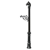 Lewiston Equine Post Only, With Support Bracket, Decorative Ornate Base And Horsehead Finial , Black