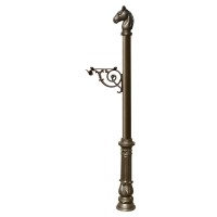 Lewiston Equine Post Only, With Support Bracket, Decorative Ornate Base And Horsehead Finial , Bronze