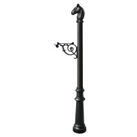 Lewiston Equine Post Only, With Support Bracket, Decorative Fluted Base And Horsehead Finial , Black