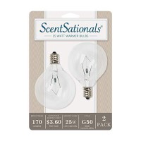 Scentsationals 25W Wax Warmer Bulbs, 25 Watt Light Bulb Candelabra E12 Base - Replacement Electric Plug-In Full Size Wax Melter Candle, Certified Style G50 120 Volt (2 Bulbs)