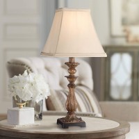 Regency Hill Alzano Rustic Traditional Cottage Style Accent Table Lamp 18 High Antique Distressed Light Bronze Brown Square Shade Decor For Bedroom House Bedside Nightstand Home Office