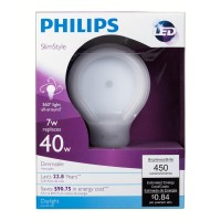 Philips Led Dimmable Slimstyle A19 Frosted Light Bulb: 5000-Kelvin, 7-Watt (40-Watt Equivalent), E26 Base, Daylight, 1-Pack