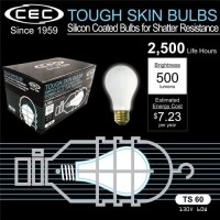 Cec Industries Ts60 A19 Frosted Incandescent Replacement Edison Light Bulb, Silicone-Coated, 130V, 60W, E26 Medium Screw Base, Soft White (6-Pack)