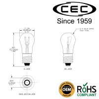 Cec Industries 6S6/120V S6 Incandescent Light Bulb, 120V, 6W, E12 Candelabra Base, (10-Pack)